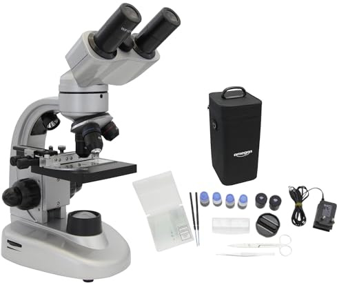 Omegon Mikroskop Binofield, 40x-800x, LED | Präzise Beobachtungen mit beidäugigem Sehen | Für Schule und Hobby | Inklusive umfangreichem Zubehör | Auflicht- und Durchlichtmikroskop