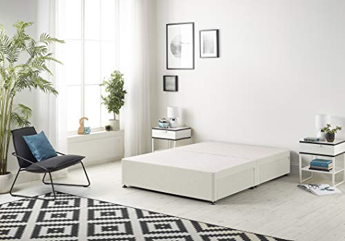 Bed Centre Flexby Divan Base Only with No Drawers and No Headboard - Available in 3ft,4ft,5ft and 6ft- Fabric (4FT Small Double, Plush Ivory Fabric)