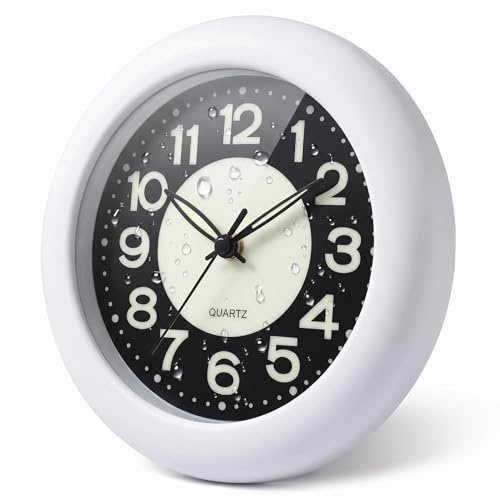 LXSZRPH Bathroom Clock Waterproof for Water Spray, Shower Clocks Analog, Large Screen, Non Ticking Silent, Luminous, Table Stand, Wall Mounted Clock for Home, Office, Pool, Spa, Restaurant (White)