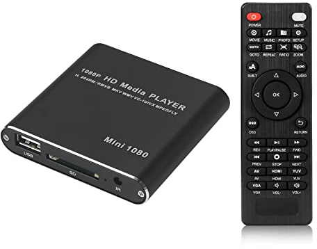 ZXNQ Reproductor Multimedia para TV HDMI con Control Remoto Soporta Unidad Flash USB Tarjeta SD/SDHC Disco Duro Externo de 2TB,Negro