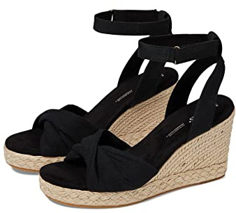 TOMS Women's Marisela Espadrille Wedge Sandal, Black Slubby Woven, 7.5