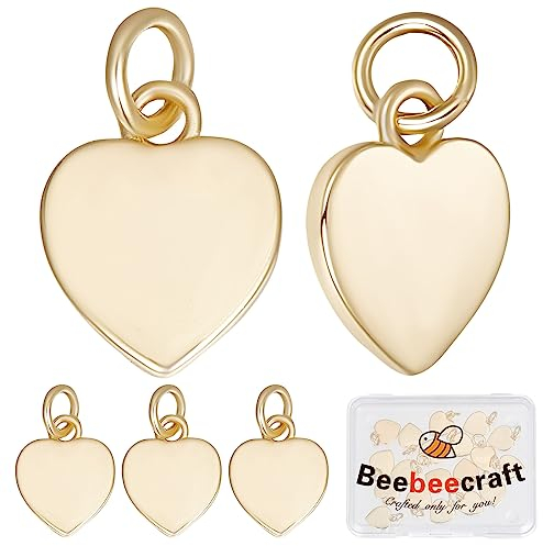 Beebeecraft 1 Box 20 Stück Herzanhänger 18K Vergoldet Liebesanhänger Baumelnde Charms Mit Biegeringen Für DIY Halskette Armband Ohrring Hochzeit Schmuckherstellung (12x9.5x1.5mm)