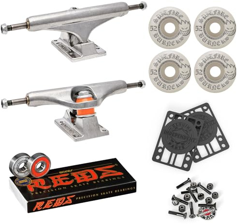 Independent Skateboard Trucks 139 Mid + 52mm Spitfire Burners Wheels, Bones Bearings