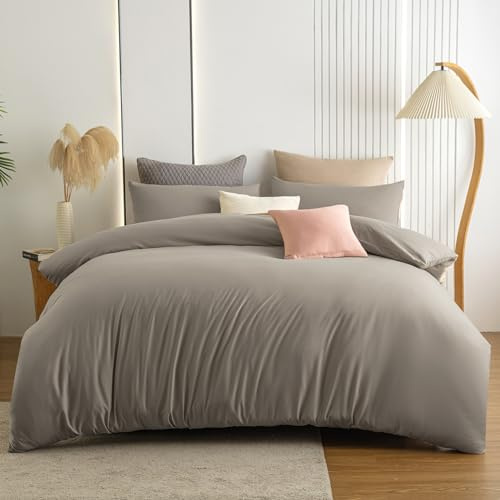 Soifox Bettwäsche 200x220 Taupe - aus Mikrofaser bügelfrei & knitterfrei Bettbezug 200 x 220 Set mit 80x80 cm Kissenbezug 2er Set Bettwasche mit Reißverschluss