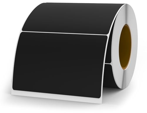YIKIADA 500 stycken svarta etiketter 50 × 76 mm självhäftande vinyl självhäftande etiketter för märkning vattentät dekal rulle för flytttavla marmelad