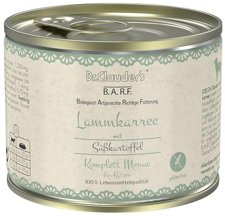 Dr. Clauder's | Cibo Barf per Gatti | Cibo Bagnato Premium | Lattine 6 x 200 gr. | Vari Sapori | (Costine Di Agnello)