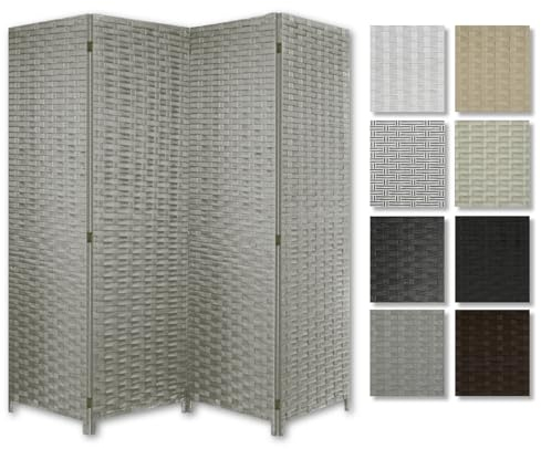 HEXIM Paravent 180x180 cm - Trennwand 4-teilig klappbar für Innenbereich - Terrasse Garten Sichtschutz Stellwand Spanische Wand freistehend (LR188-grau)