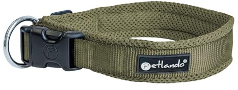 Petlando Mesh Hundehalsband – leicht, atmungsaktiv, weich mit Mesh gepolstert, stufenlos verstellbar, robust & strapazierfähig mit O-Ring – Halsband Hund S 40-45cm, Olive