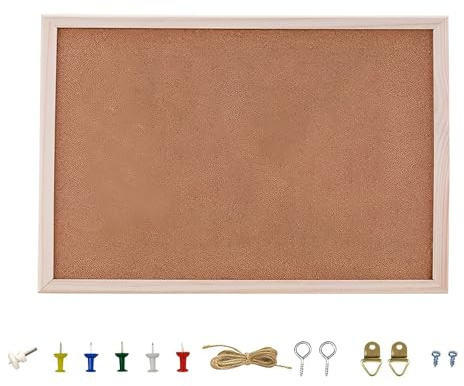 20 x 30 cm Cork Board – Small Bulletin Pin Board with Wooden Frame, Ideal for Office, School, and Memo Notices with Push Pins