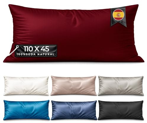 Funda Almohada Seda 110 cm - MELOPIDO - Morera Mulberry 22 Momme 6A Natural hipoalergénica Transpirable antiacaros termorreguladora Cuidado Piel Cabello Cierre sobre - 110x45 Burdeos