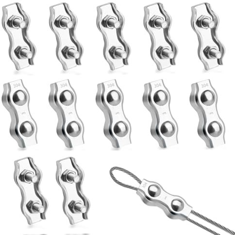 M3 Duplex Klemme, 12 Stück Drahtseilklemme, 304 Edelstahl Seilklemme, Seilklemmen für 3mm Stahlseil Drahtseil Wäscheleine Markise Fixiert