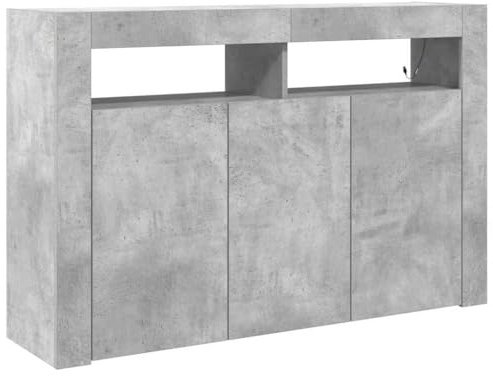 vidaXL Aparador Moderno Gris Cemento de con Luces LED | 8 Compartimentos de Almacenamiento | Madera de Ingeniería | Ideal para Sala de Estar o Comedor | Diseño Contemporáneo | Armario de Muebles