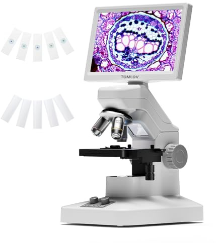TOMLOV DM301 Max Microscopio Biologico per Adulti Bambini: 7 Microscopio Digitale con Scala di Misurazione Integrata, 3 Lenti, Tavolino Meccanico, Doppia LED, Compatibile con Telefono, PC&TV