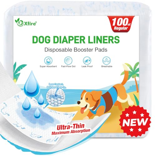 Dog Diaper Liners 100ct, Upgraded Ultra-Thin & Super Absorbent Dog Diapers Booster Pads for Male and Female Dogs, Disposable Doggy Diapers Inserts for Dog Belly Bands Wraps Period Panties (Regular)