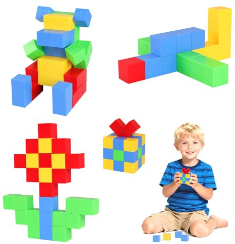 Sophisticate 48Pcs Giocattoli da Costruzione Magnetici,Blocchi di Costruzione Magnetici da Impilare per Bambini,Cubi Magnetici per Bambini,Regalo Giocattolo per 3+ Ragazzi e Ragazze