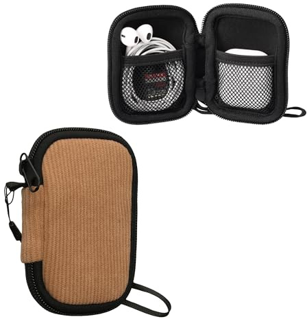 kwmobile Estuche Universal para Cascos - Funda de Neopreno y Pana para Auriculares y Accesorios - Bolsa con Cremallera y 2X Bolsillos para Cables Cargador Viaje