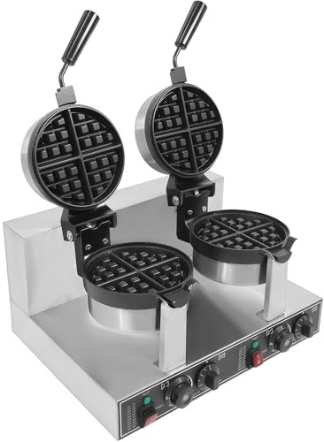 BESTXH Macchina per Waffle Professionale, Macchina per Waffle con 2 Piastre Antiaderenti Indipendenti, Piastra per Waffle Rotonda Doppia da 2400 W, Macchina per Waffle,A