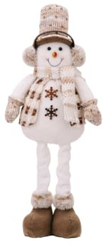Buhdjfnke Décoration de Noël - Figurine debout rembourrée avec jambes extensibles - En peluche - Bonhomme de neige