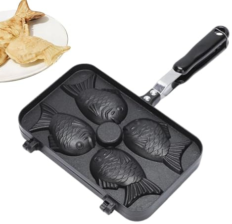 Macchina per Taiyaki - 37,5x24x4 cm, lega di alluminio a doppia faccia a 4 cavità, piastra per waffle á forma di pesce, padella ṕer pesce alla griglia Taiyaki antiaderente | p̀er casa, appartam