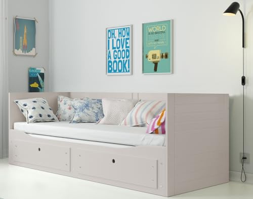 Hermes Letto Estraibile a Scomparsa 80x200 fino a 160x200 cm, Letto a Giorno, Letto Matrimoniale e Divano Letto con 2 Cassetti, in MDF e Legno, Letto per Ospiti, Bambini, Ragazzi e Adulti (Cachemire)