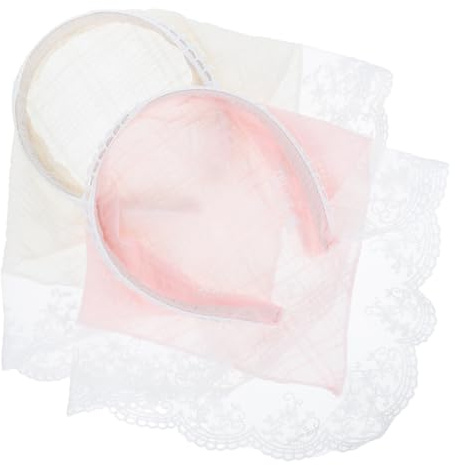 ibasenice Bandana in Pizzo e Fascia per Chioma 2 Pezzi Beige e Rosa, Accessori Leggeri per Acconciature da Donna in Stile Pastorale, Foulard Triangolare per Look Vintage