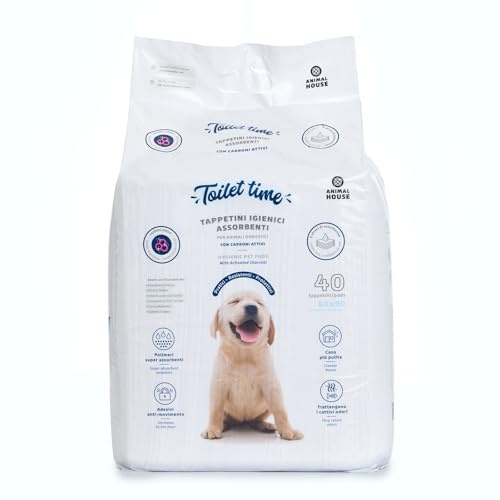 Animal House Tapis Hygiéniques Absorbants pour Chien au Charbon Actif, Haute Absorption, Contrôle des Odeurs, sans Poussière, 60 x 90 cm, Lot de 40