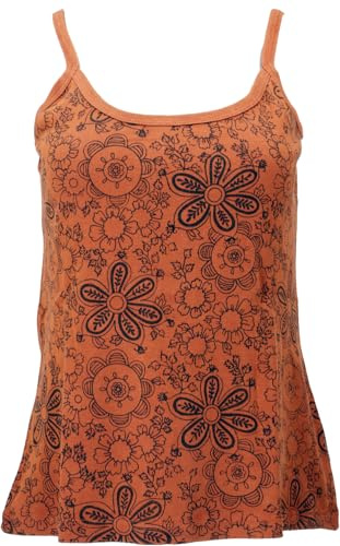 GURU SHOP Yoga Top Blümchen, Boho StonewashTop, Goastyle Sommertop - Rostorange, Damen, Size:S/M