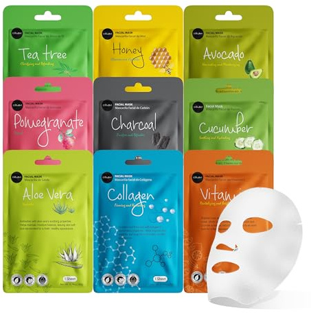Celavi Korean Face Mask Sheet Set, Facial Spa Masks, 9 Pack