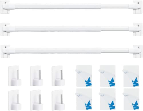 3Stück Gardinenstangen mit Selbstklebehaken für Fenster Küche DIY-Projekte Ausziehbar Vitragestangen 70-120CM Weiß