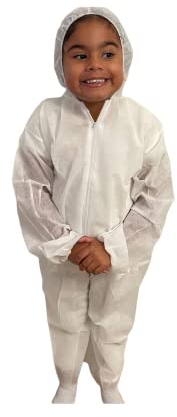 Einweg-Overalls für Kinder, mit Kapuze und elastischen Handgelenken, 5 Stück, Weiss/opulenter Garten, Small