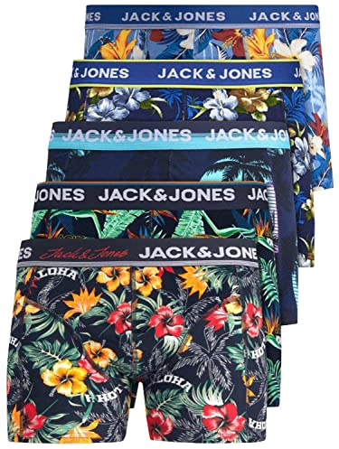 JACK & JONES 12213221 Lot de 5 boxers pour homme - Blanc noir bleu gris - 95 % coton - S M L XL XXL, Lot de 5 Mix 7, L