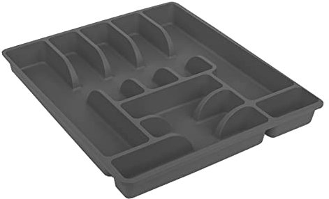 Engelland 1 x Besteckkasten Besteckkorb mit 9 Fächern, Besteckeinsatz aus Kunststoff, BPA-frei, Farbe: Anthrazit, Maße: 45 x 39 x 5 cm