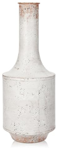 Briful 15 Tall Metal Flower Vase Vintage White Vase for Flowers, Rustic Farmhouse Style Galvanized Metal Vases, Decorative Whitewashed Tall Vases for Living Room Tabletop Centerpiece Decoration