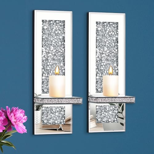 Juego de 2 candelabros de Cristal triturado con Espejo de Cristal Plateado para decoración del hogar, Sala de Estar, Comedor, Dormitorio