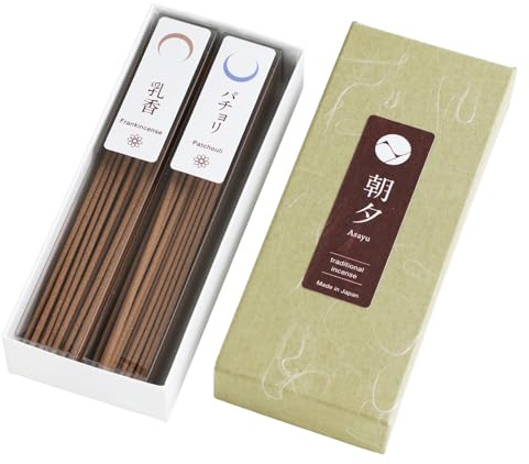 Asayu Japan Bastoncini di Incenso Giapponesi Tradizionali Set 2 in 1 Autoriflessione Set Realizzati in Giappone - Frankincense & Patchouli 40g