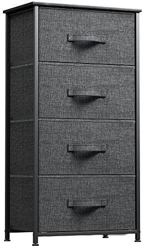 YITAHOME Kommode, Schrank, Aufbewahrungsschrank, 4 Schubladen aus Stoff mit Griffen, Aufbewahrungskommode, grau