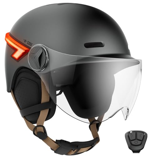 CASR Glow - LED-Helm für Fahrrad & Scooter - XL-Visier & abnehmbare Ohrpolster, Rück-Blinker & Fernbedienung - Stilvolles urbanes Design für Damen & Herren - Matt Anthrazit - Größe M