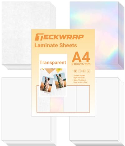 TECKWRAP Holographic Sticker Paper Clear Overlay Lamination Vinyl Laminate Sticker Film A4 210mm x 297mm 28 Sheets/Pack for Craft, Scrapbooking, Craft Cutters (Rainbow,Glossy,Matte,Glitter)