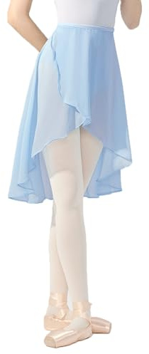 Avrigirl Blue Asymmetric Women Ballet Skirts Wrap Knee Length Chiffon Dance Cover up for Aerial Yoga, Swim, Beach, Skating