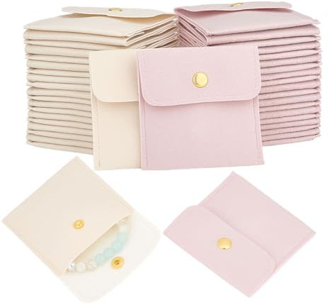 PH PandaHall 40pcs 2 couleurs Pochette à Bijoux Pochette Cadeau Bijoux Petit Sac à Boutons pour Boucles D'Oreilles Bracelet Stockage Sacs Enveloppe à Rabat Saint Valentin Noël 8x8x0.7cm