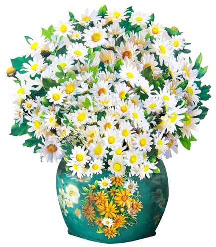 Biglietti pop-up grandi con vaso di margherite bianche, grandi biglietti di auguri con bouquet di fiori di carta con biglietto vuoto e busta, biglietti di Natale, biglietti per le vacanze, biglietti