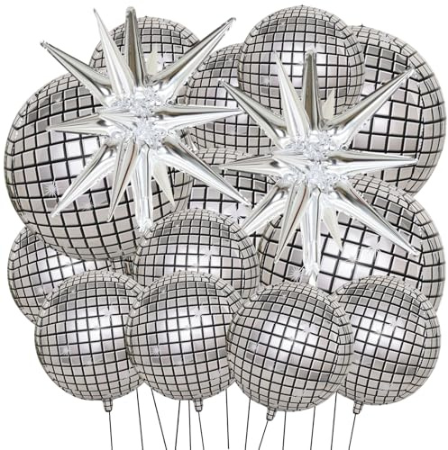 Lot de 20 ballons disco argentés, en aluminium, pour décoration de fête disco, discothèque, danse, anniversaire, fête