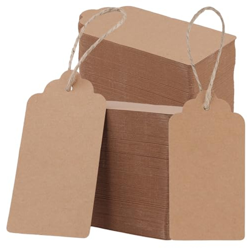 JIAYUET 200 st tomma bruna presentetiketter med sträng, bruna prisetiketter för inslagning gör-det-själv-hantverk, 10 x 5 cm