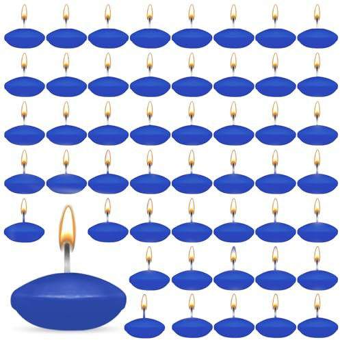 ZITUZY 50 candele galleggianti non profumate, candele galleggianti decorative, senza profumo, per piscina nuziale, vasca da bagno di San Valentino, cena, decorazioni natalizie (blu)