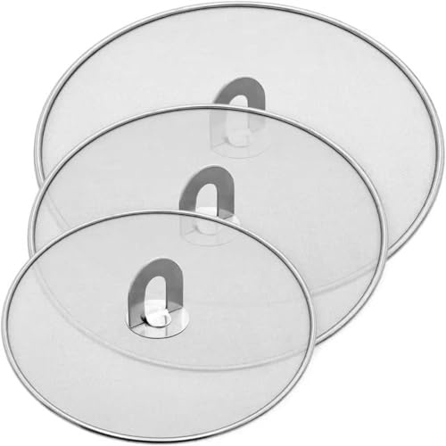 Splatter Screen for Cooking - Stainless Steel Grease Splatter Guard for Frying Pan with Foldable Knob, As a Strainer Set of 3(10, 11.5, 13), Dishwasher Safe