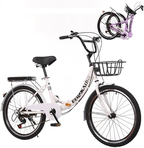 Wmmner Klapprad, leichtes Klapprad aus Stahl mit hohem Kohlenstoffgehalt, höhenverstellbar, 7 Gänge, Mounta Premiumin Retro Fahrrad für Frauen Erwachsene (Weiß, 26 Zoll)