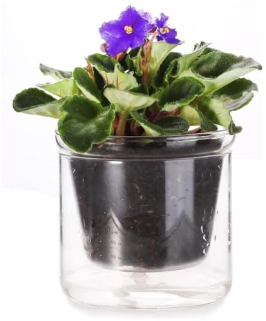 Uxsjakjsd 4 Inch Self Watering Pot for Indoor Plants Clear Glass Planter for Indoor Plants and Progagation for African Violet Orchid Flowers Houseplant