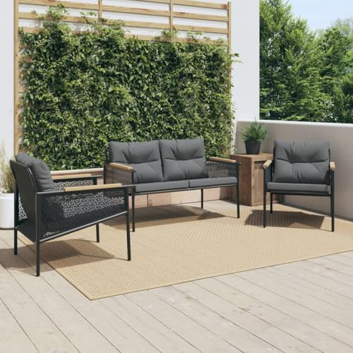 Woonisher 3-TLG. Balkonmöbel-Set mit Kissen Schwarz Stahl Rattan gartenmöbel Set