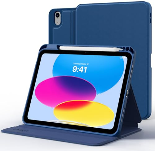 CACOE Hülle für iPad 11 Generation (A16) 2025, iPad 10 Generation 2022 mit Stifthalter, Dünn Folio Ständer Tablet Schutzhülle, Multi-Winkel Betrachtung, Dunkelblau