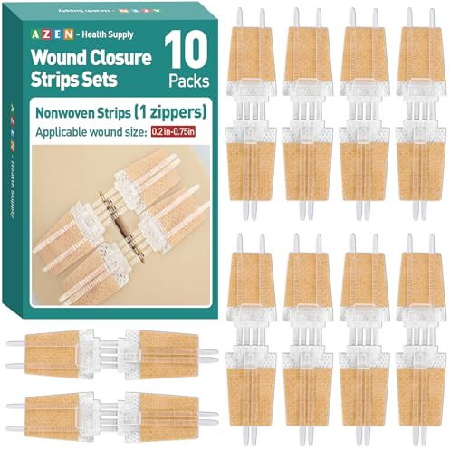 AZEN 10 Pack Emergency Wound Closure Strips, Butterfly Bandages, Laceration Closure Zip Stitch, Repair Wounds Without Stitches